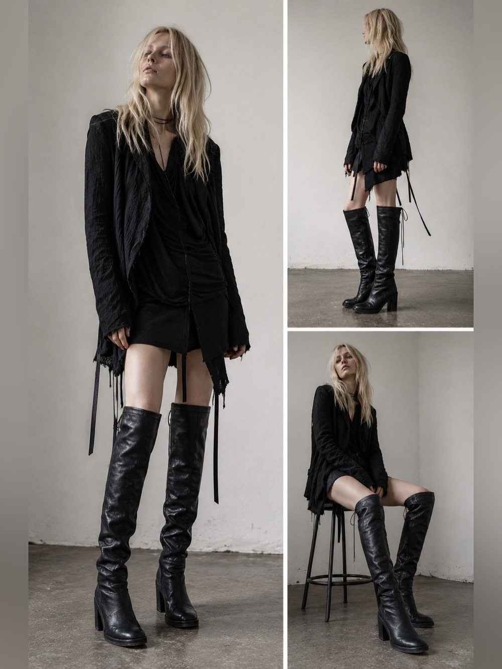 Ann Demeulemeester Black Leather Knee High Boots Archive Goth Avant Garde - Picture 15 of 16